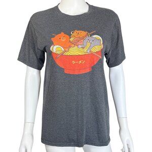 Port & Company Graphic Tee Womens S Gray Cotton Blend Short Sleeve Cats Ramen De